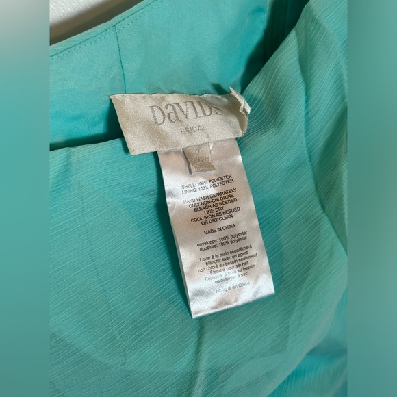 David’s Bridal long one-shoulder crinkle chiffon dress | Spa color - Picture 5 of 8